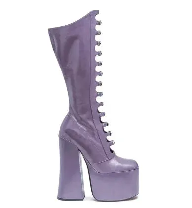 2025 New Women Pole Dance Shoes Hollow Mid-Calf Boots Platform Zipper Square Heel Buckle Strap Fashion Round Toe Sexy Boots
