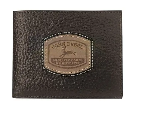 4054000-200 John Deere Brown Pebble Grain Leather Bi-Fold Wallet with Historic Trademark