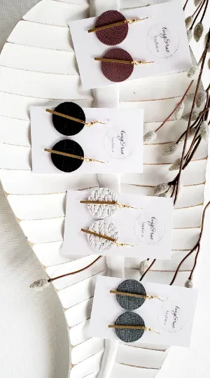 Amelie| Leather circle drop and bar earring: Black