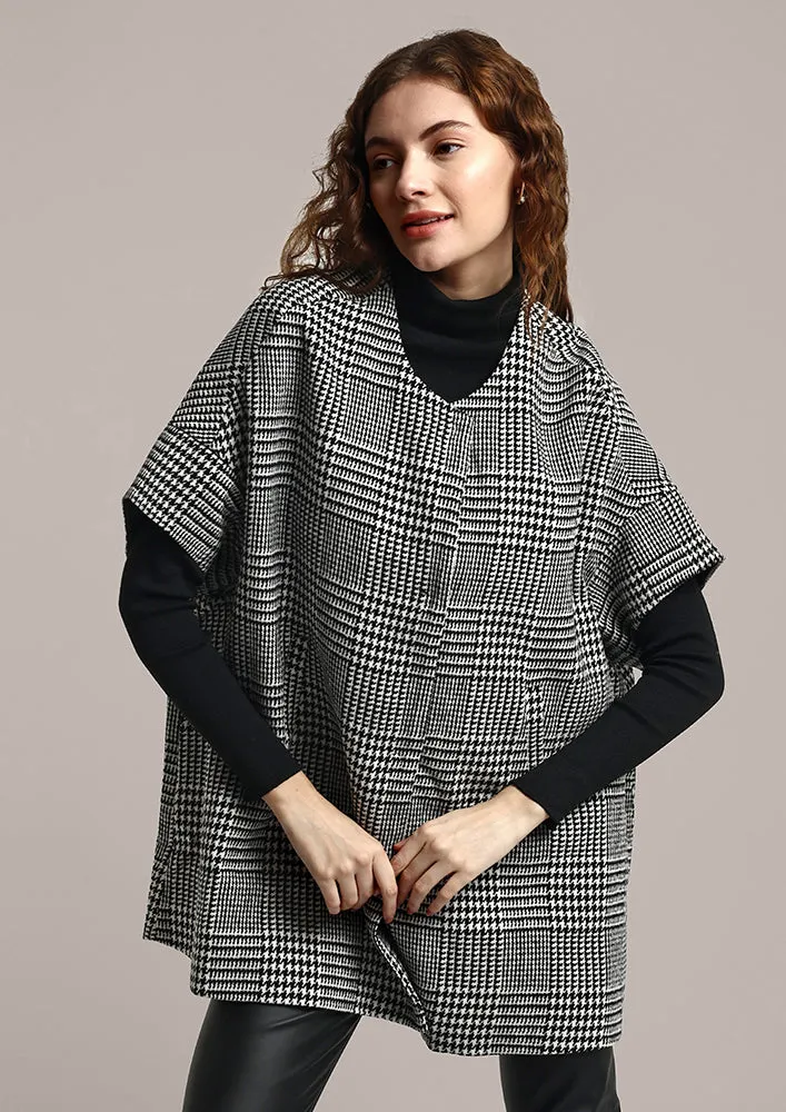 Black and White Check Design Cape Cardigan