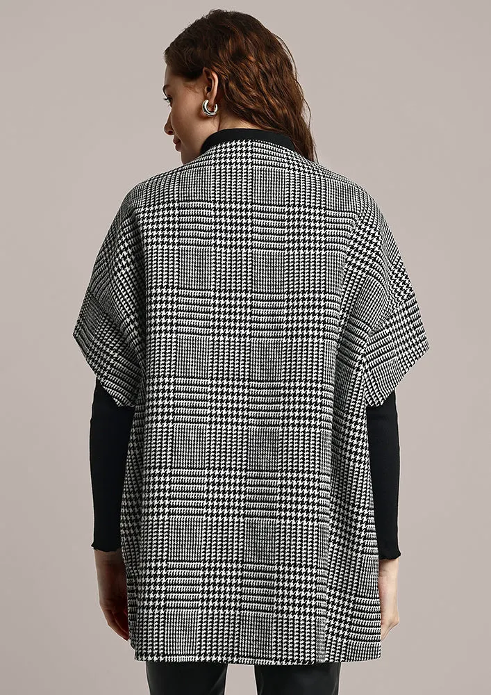 Black and White Check Design Cape Cardigan