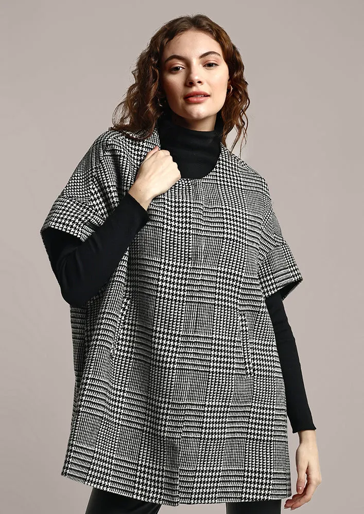 Black and White Check Design Cape Cardigan