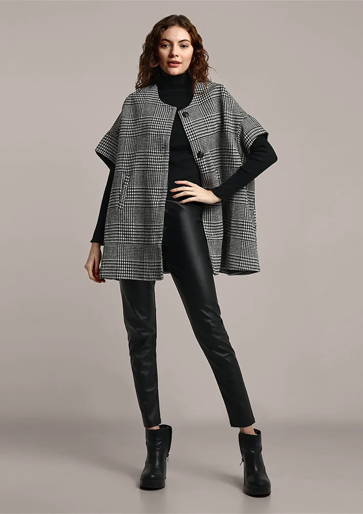 Black and White Check Design Cape Cardigan