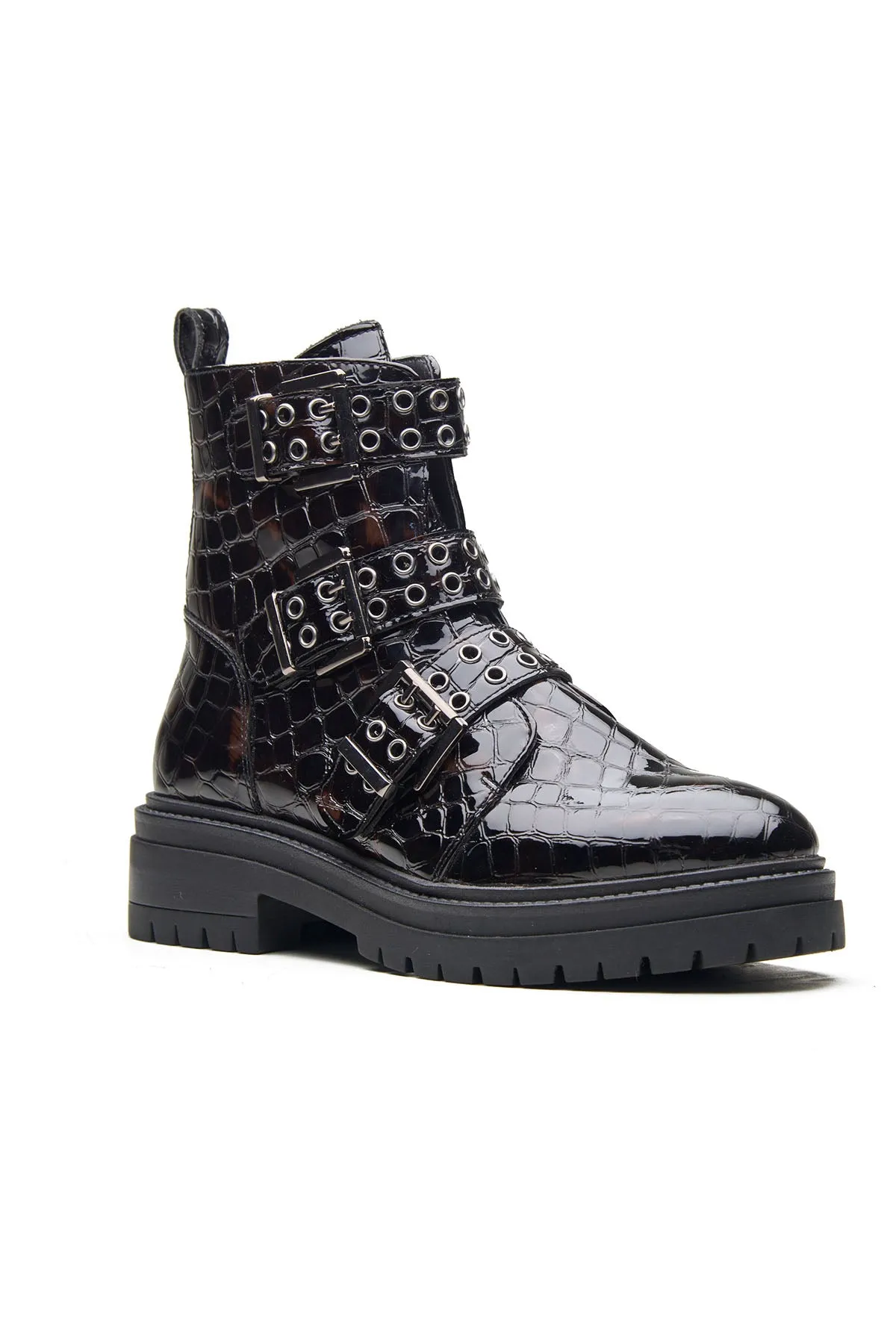 Black Patent Croco Leather Boots