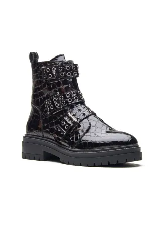 Black Patent Croco Leather Boots