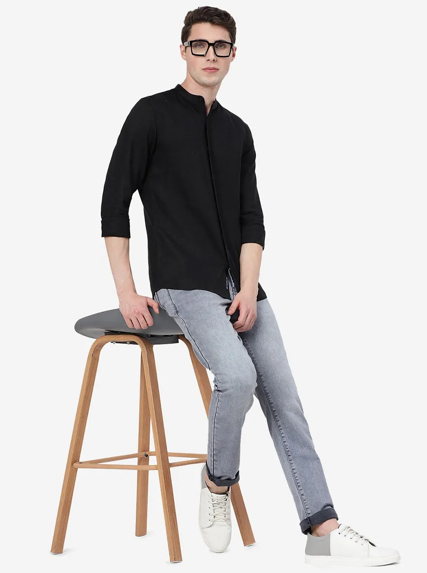 Black Solid Slim Fit Casual Shirt | JadeBlue