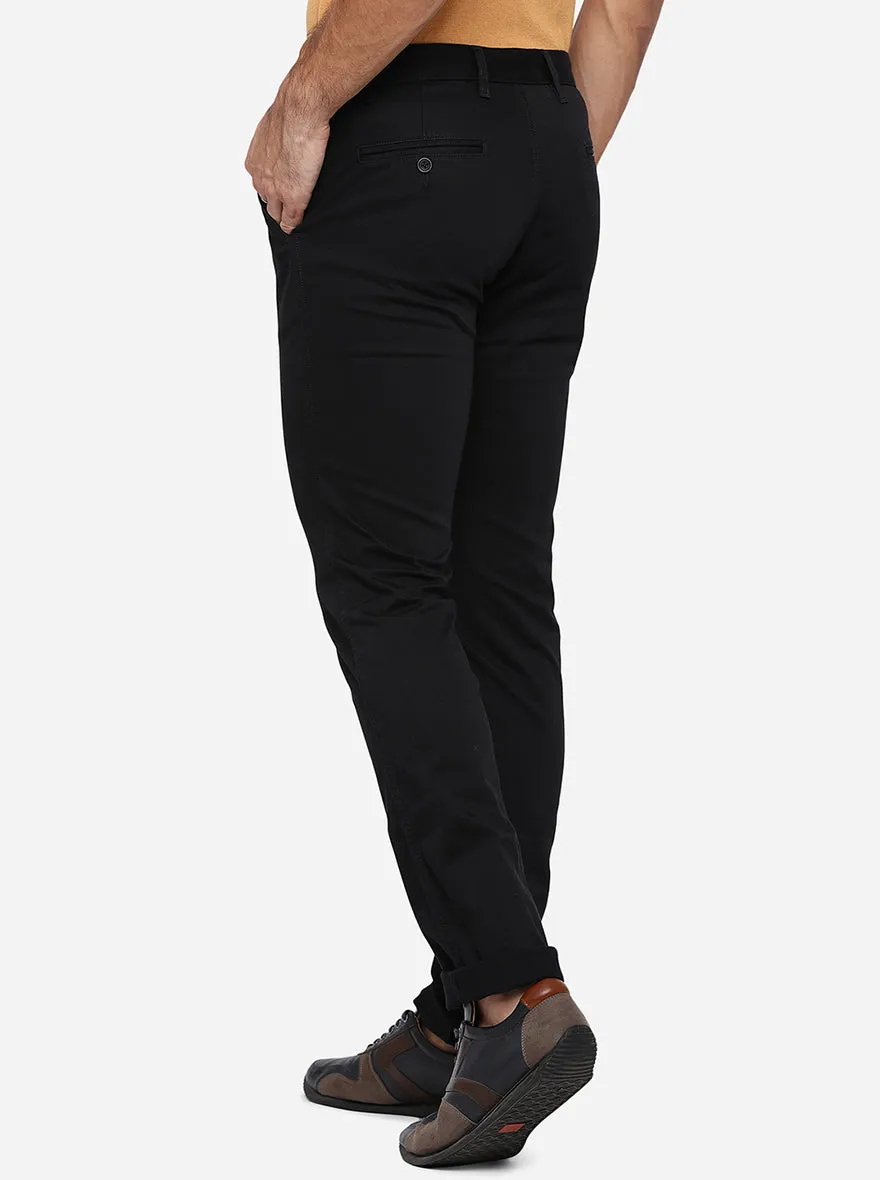 Black Solid Super Slim Fit Casual Trouser | Greenfibre