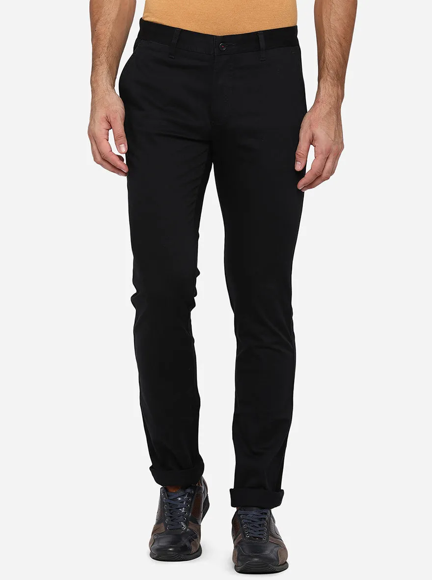 Black Solid Super Slim Fit Casual Trouser | Greenfibre