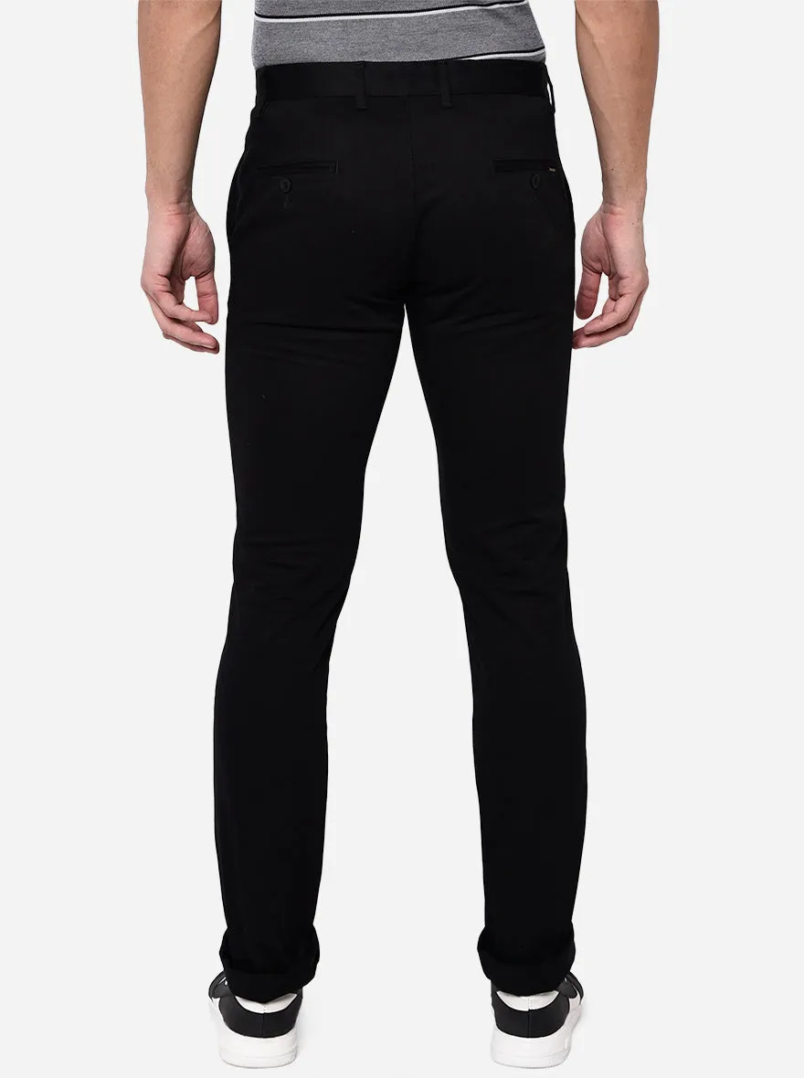 Black Washed Slim Fit Casual Trouser | Greenfibre