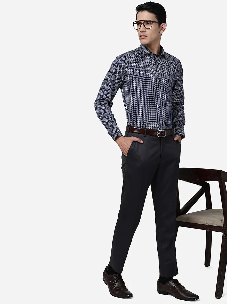 Blue Printed Slim Fit Formal Shirt | Metal