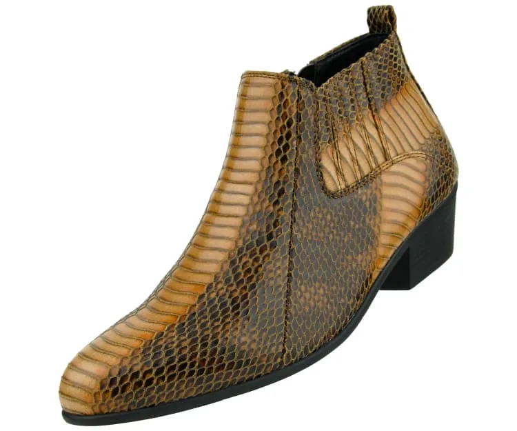 Bolano Adder Men's Exotic Leather Ankle Boot Cognac Snake