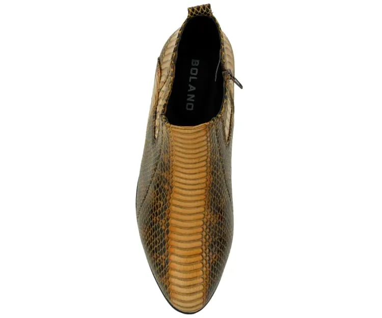 Bolano Adder Men's Exotic Leather Ankle Boot Cognac Snake