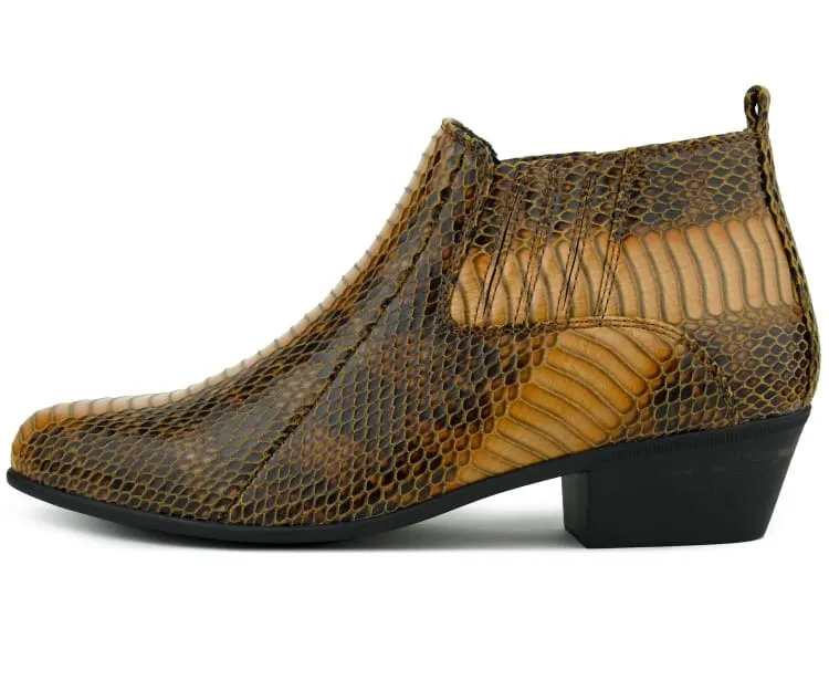 Bolano Adder Men's Exotic Leather Ankle Boot Cognac Snake