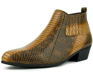 Bolano Adder Men's Exotic Leather Ankle Boot Cognac Snake