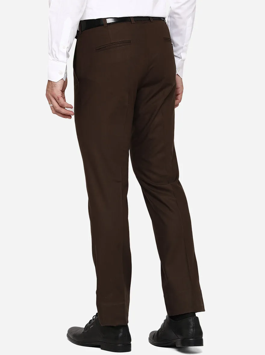 Brown Solid Slim Fit Formal Trouser | Metal