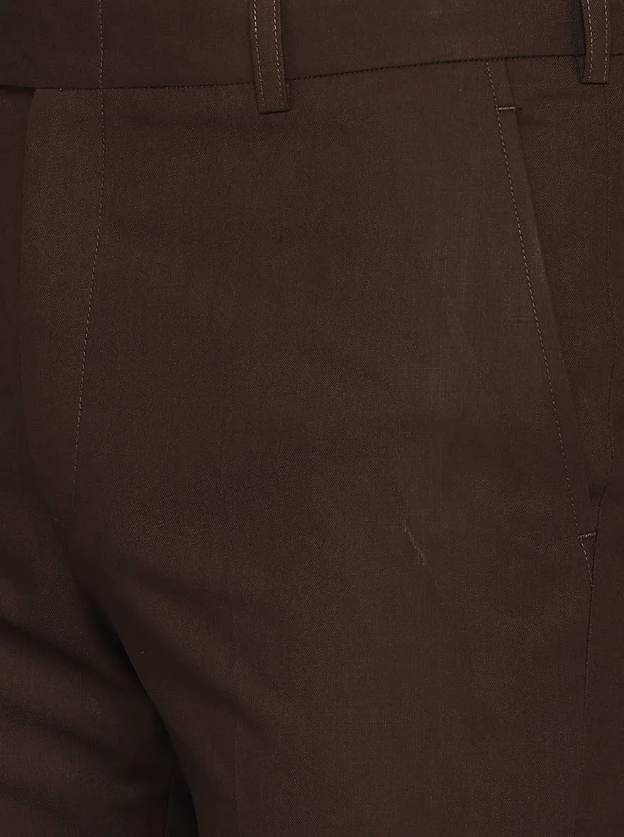 Brown Solid Slim Fit Formal Trouser | Metal