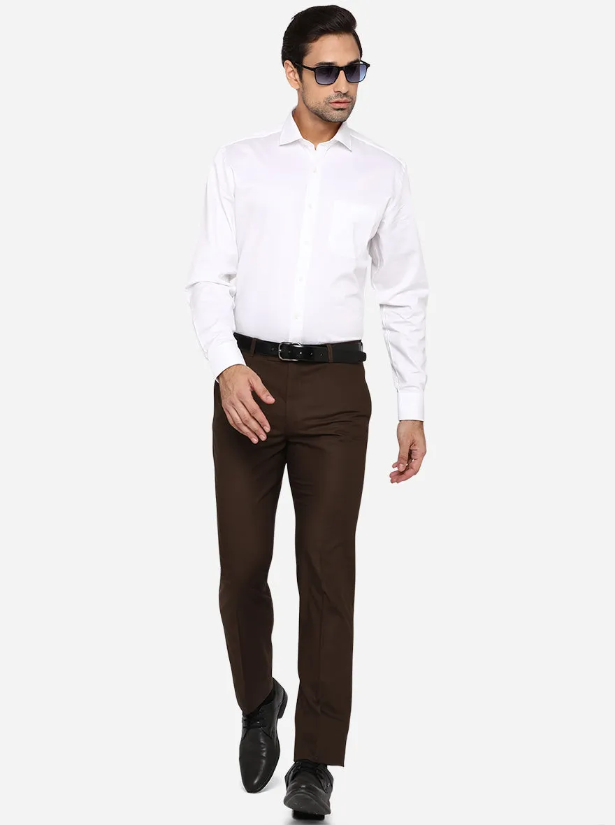 Brown Solid Slim Fit Formal Trouser | Metal