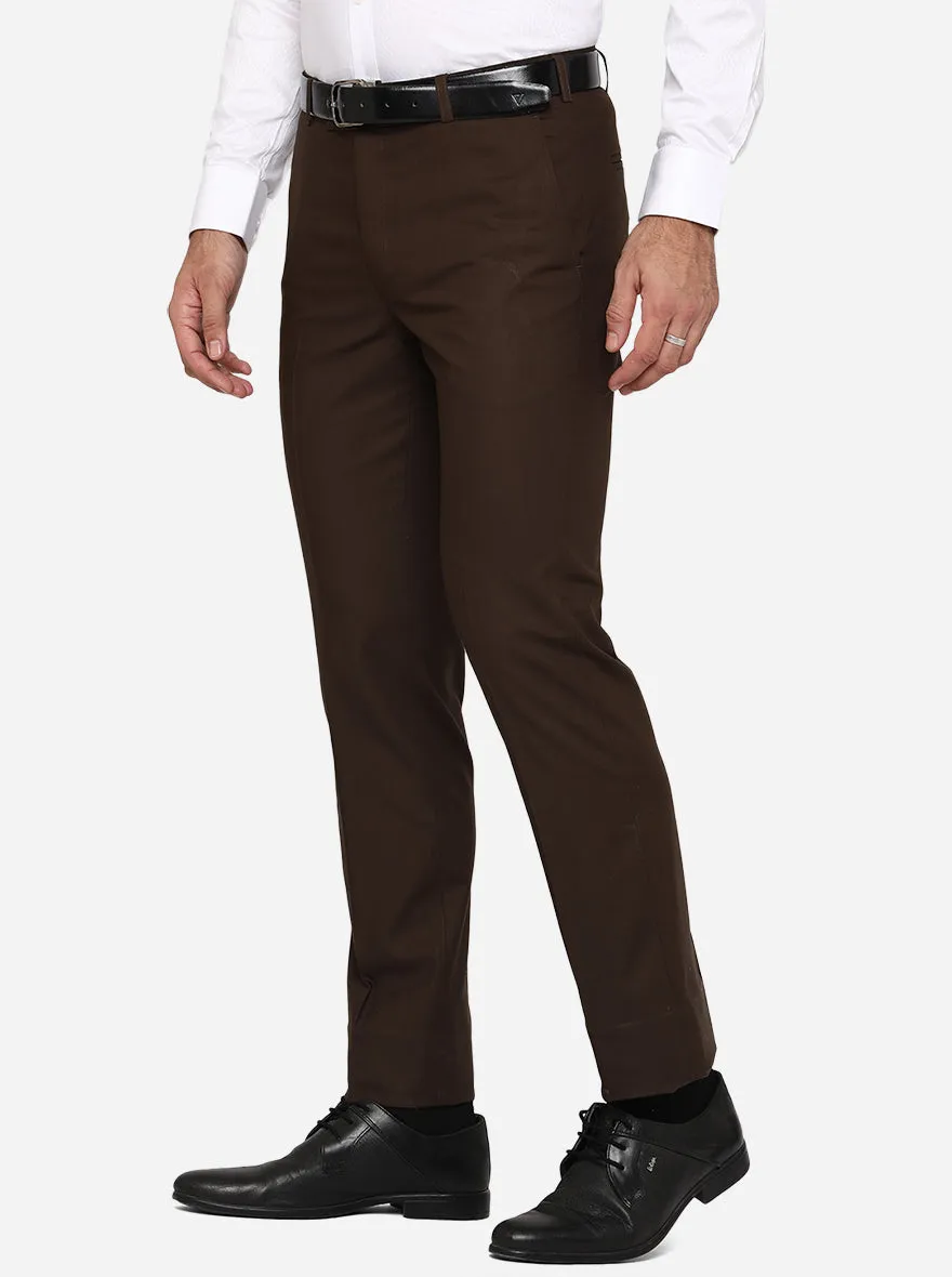 Brown Solid Slim Fit Formal Trouser | Metal