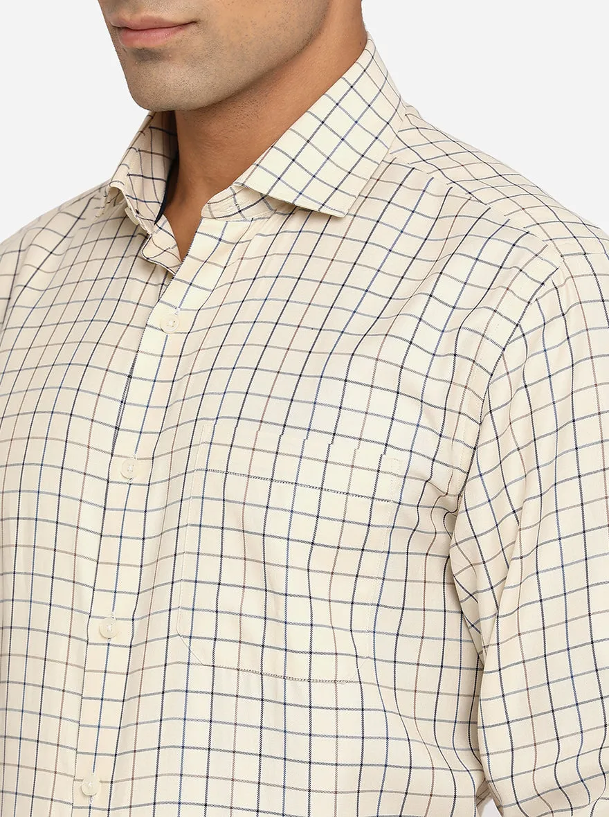 Cream & Blue Checked Regular Fit Formal Shirt | Greenfibre