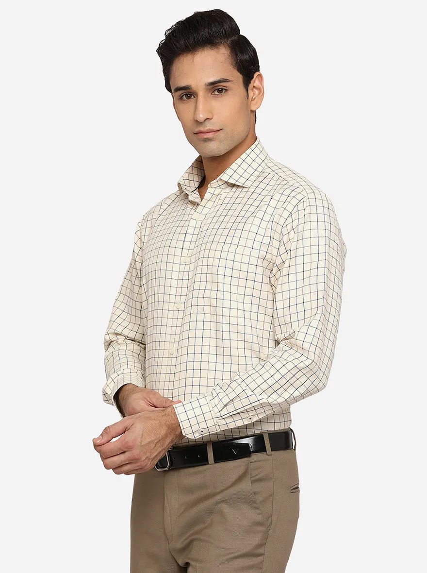 Cream & Blue Checked Regular Fit Formal Shirt | Greenfibre