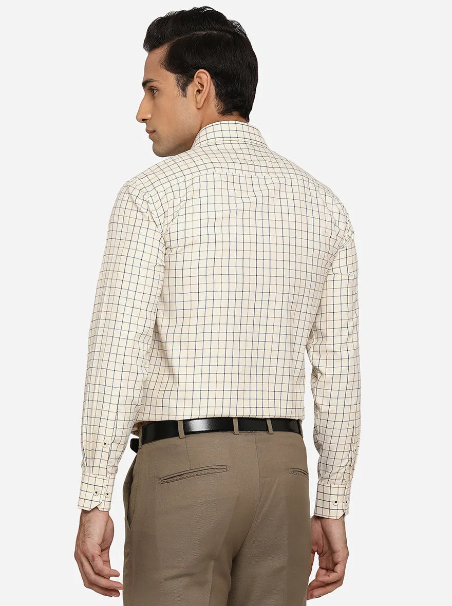 Cream & Blue Checked Regular Fit Formal Shirt | Greenfibre