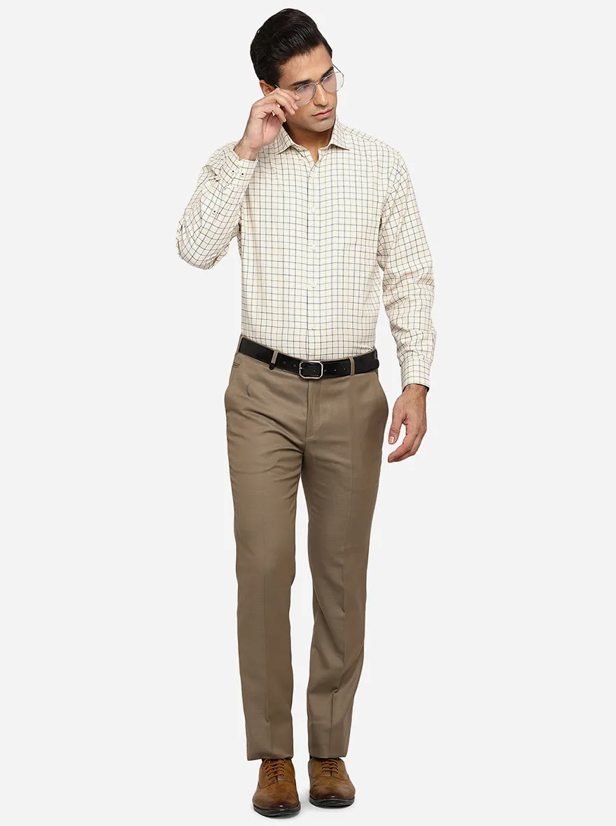 Cream & Blue Checked Regular Fit Formal Shirt | Greenfibre