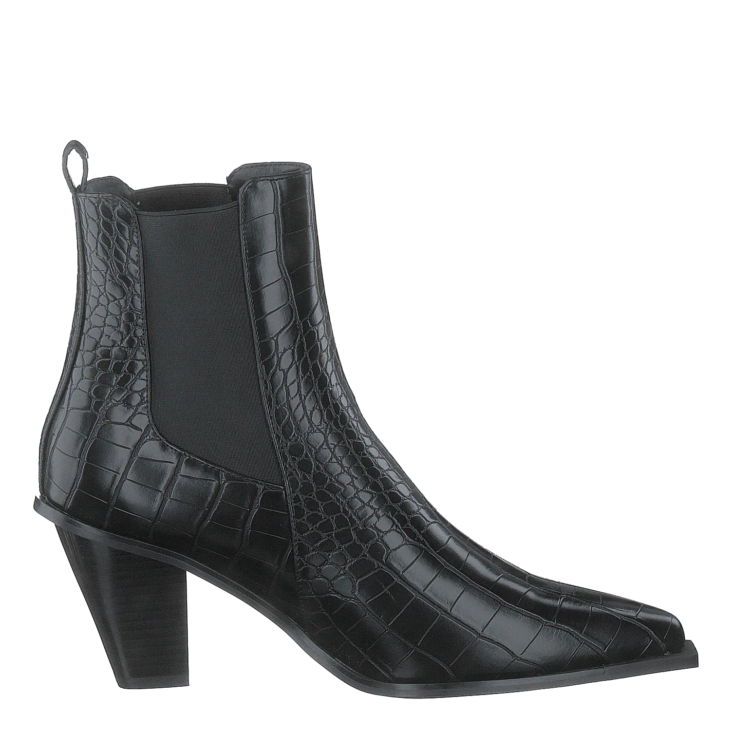 Croc Pointy Block Heel Black