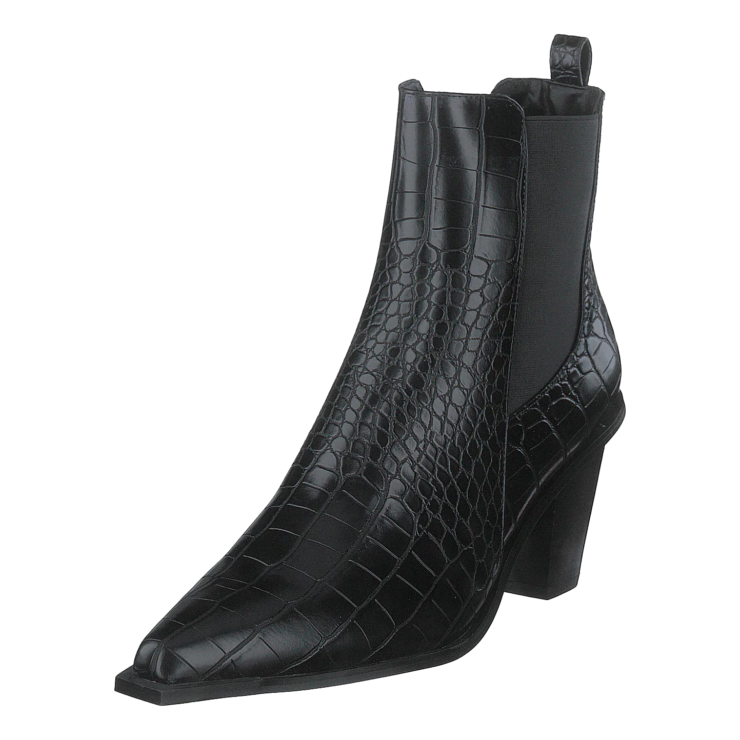 Croc Pointy Block Heel Black