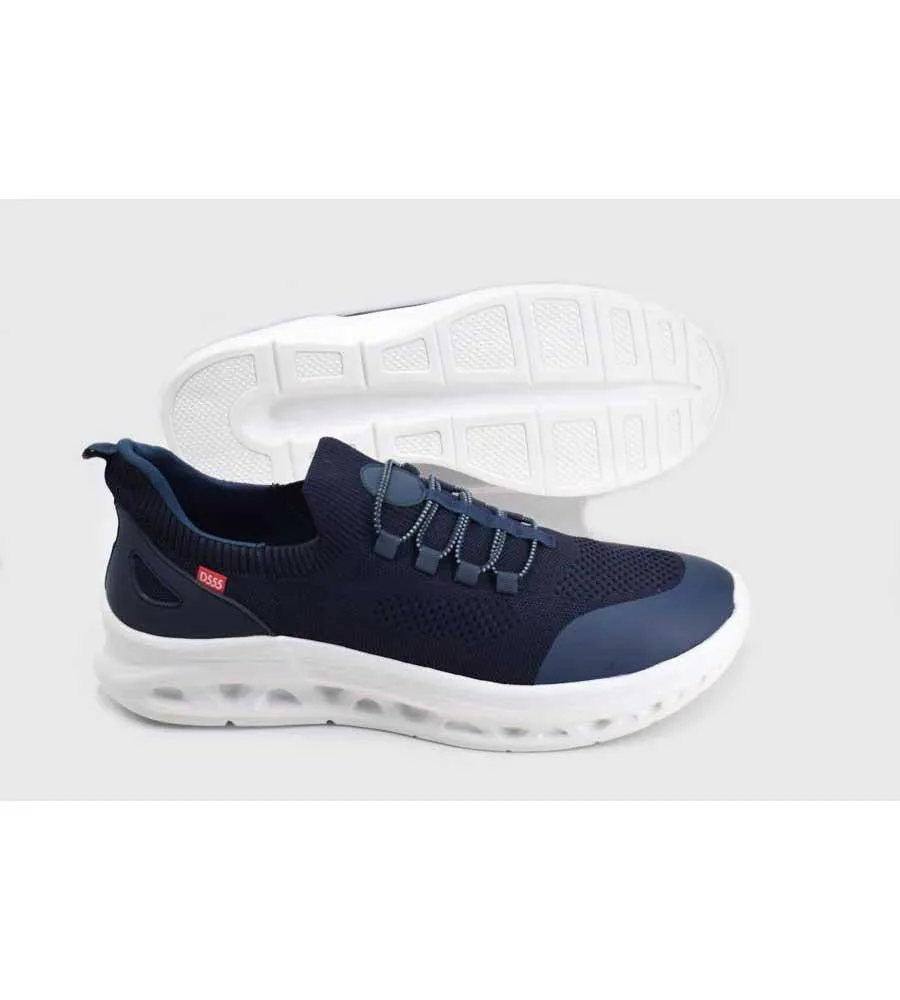 D555 Kingsize Hands Free Shoes For Men With Knitted Top & Faux Elastic Laces (ALFRETON 2) - Navy, 12-15