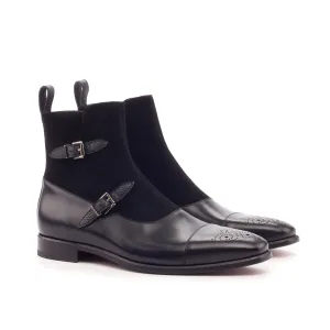 DapperFam Octavian in Black Men's Italian Suede & Italian Pebble Grain Leather Buckle Boot