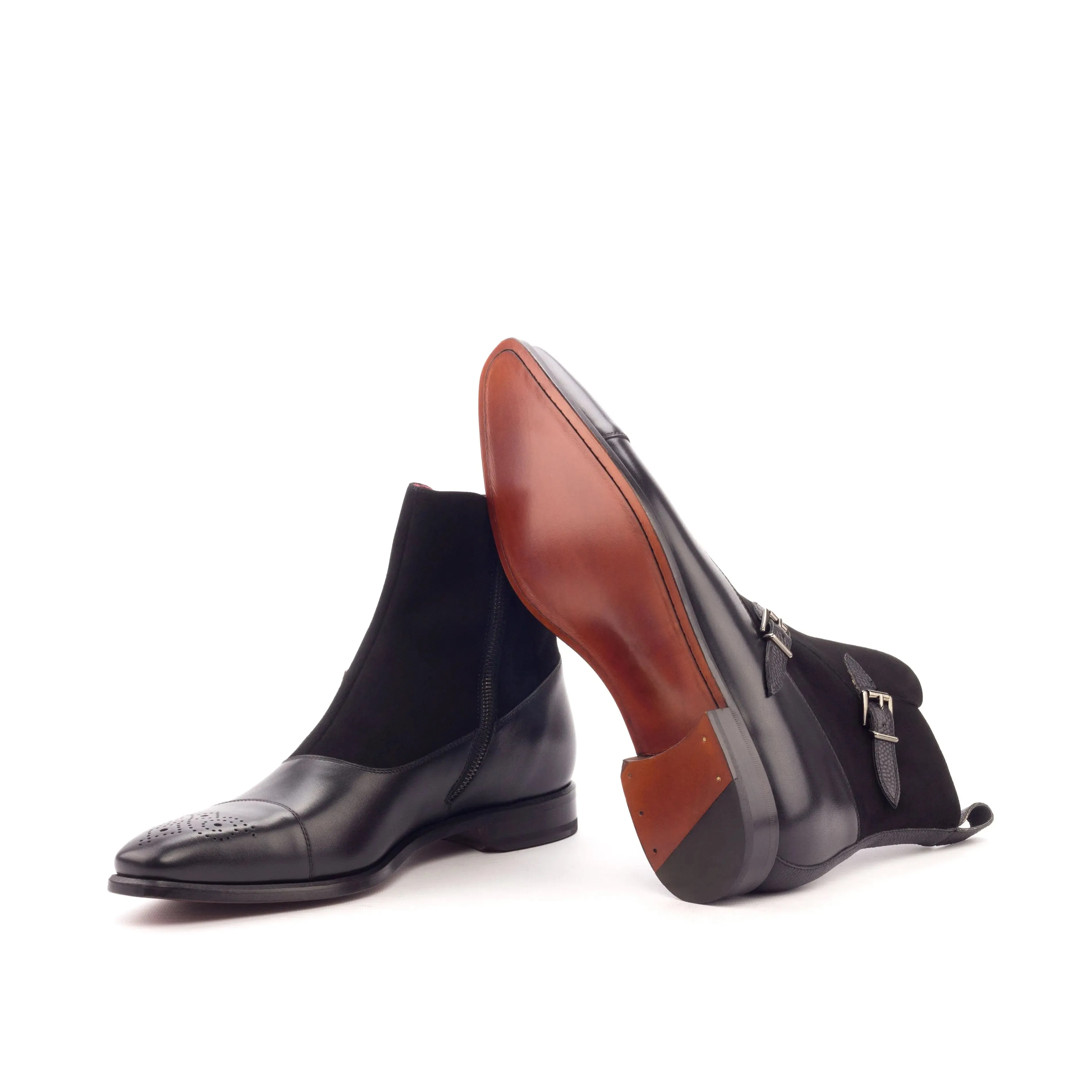 DapperFam Octavian in Black Men's Italian Suede & Italian Pebble Grain Leather Buckle Boot