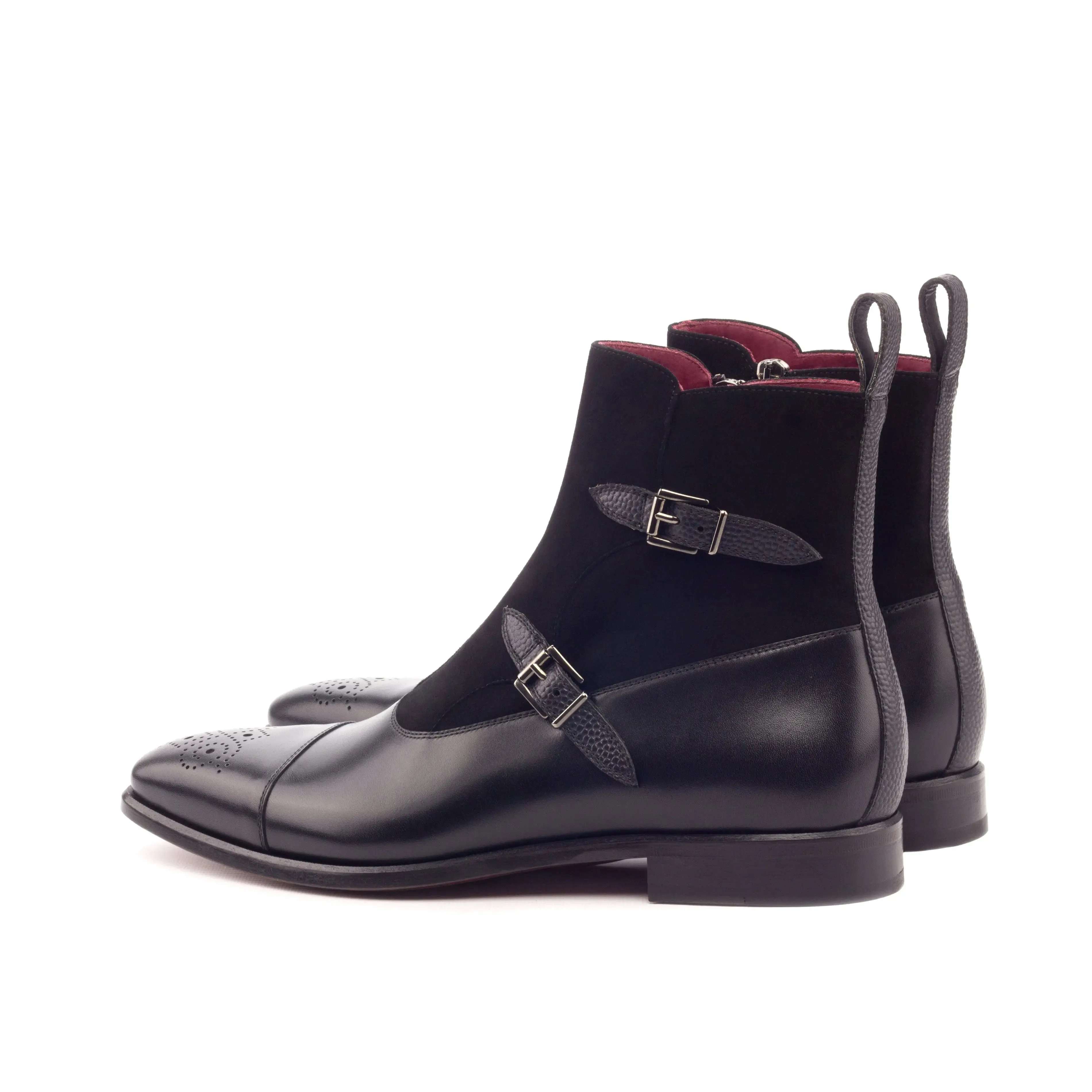 DapperFam Octavian in Black Men's Italian Suede & Italian Pebble Grain Leather Buckle Boot