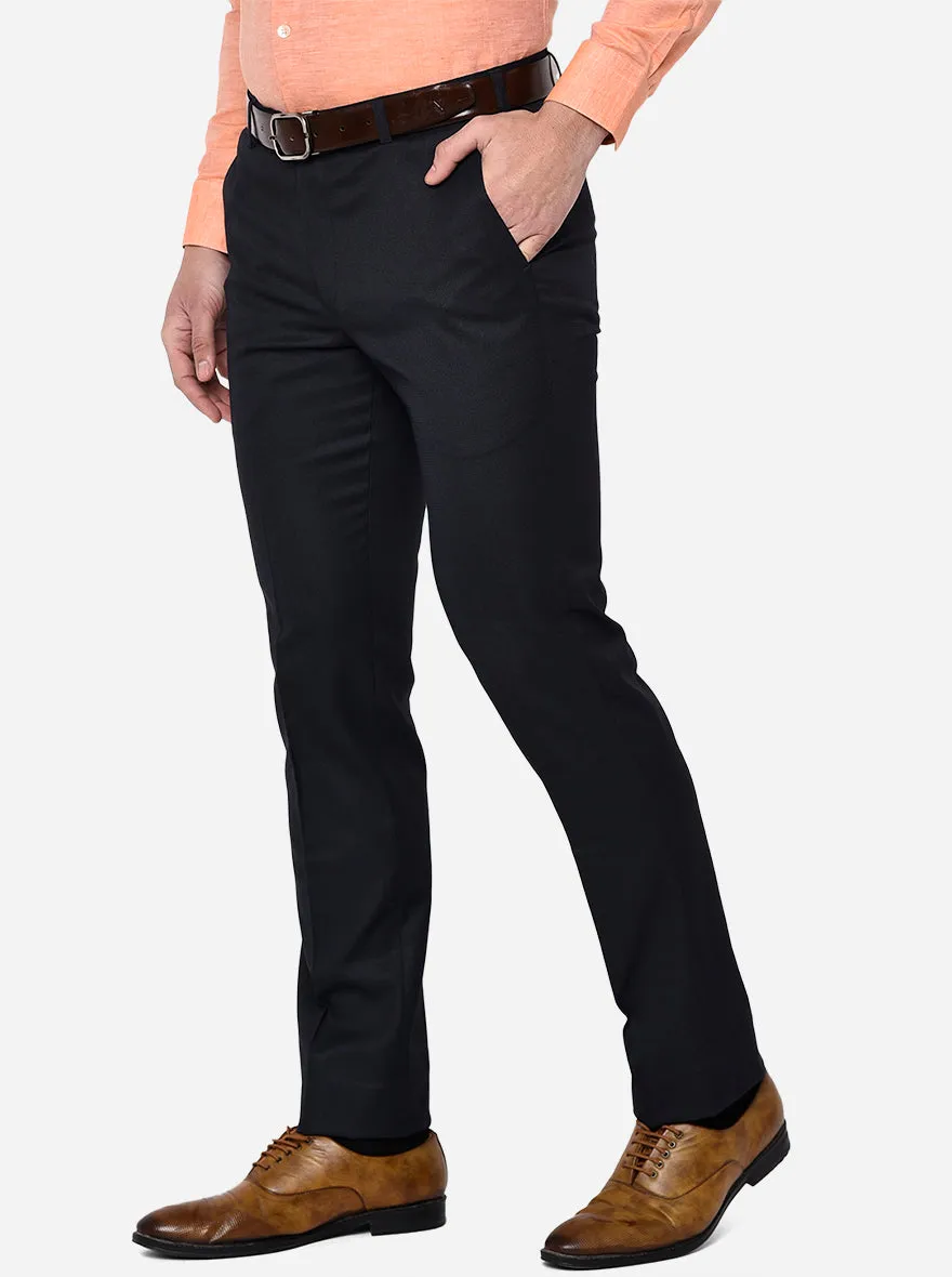 Dark Blue Solid Slim Fit Formal Trouser | Greenfibre