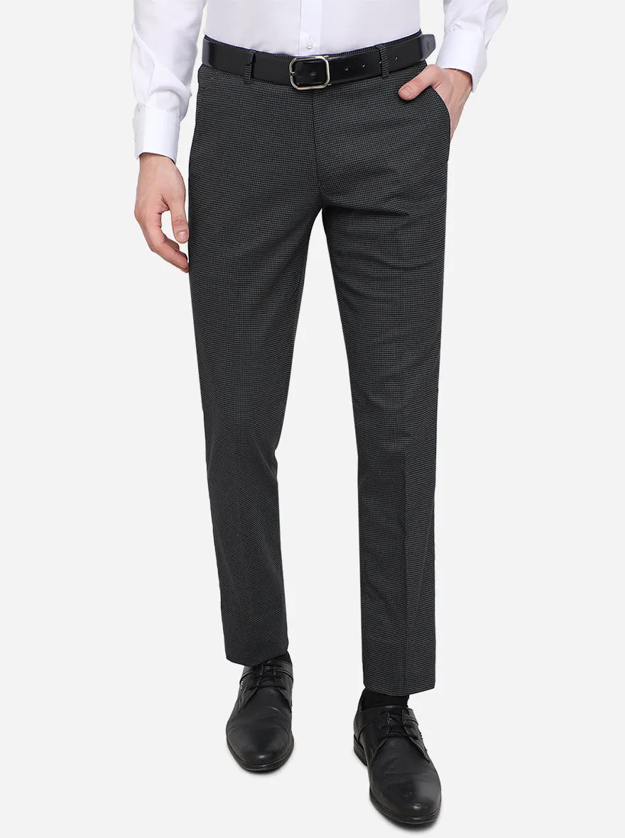 Dark Grey Checked Super Slim Fit Formal Trouser | JadeBlue