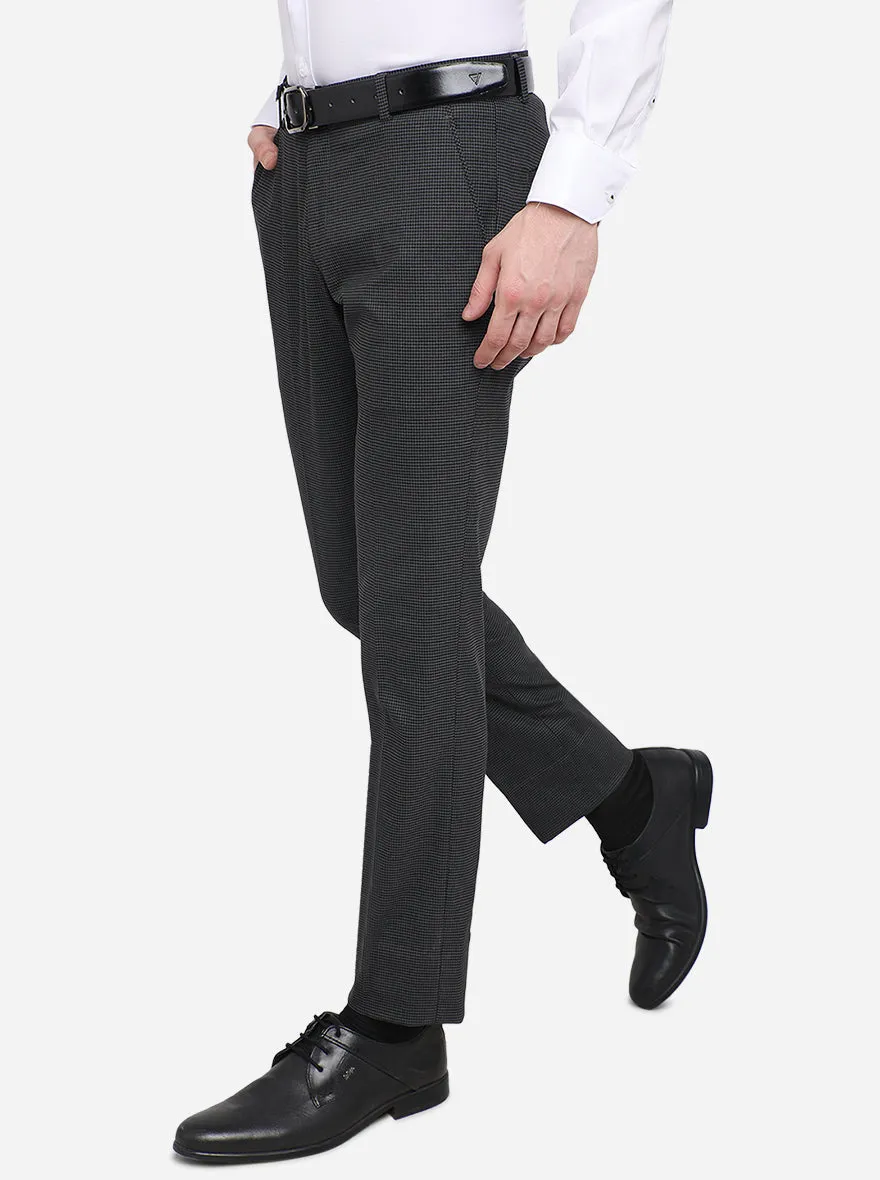 Dark Grey Checked Super Slim Fit Formal Trouser | JadeBlue