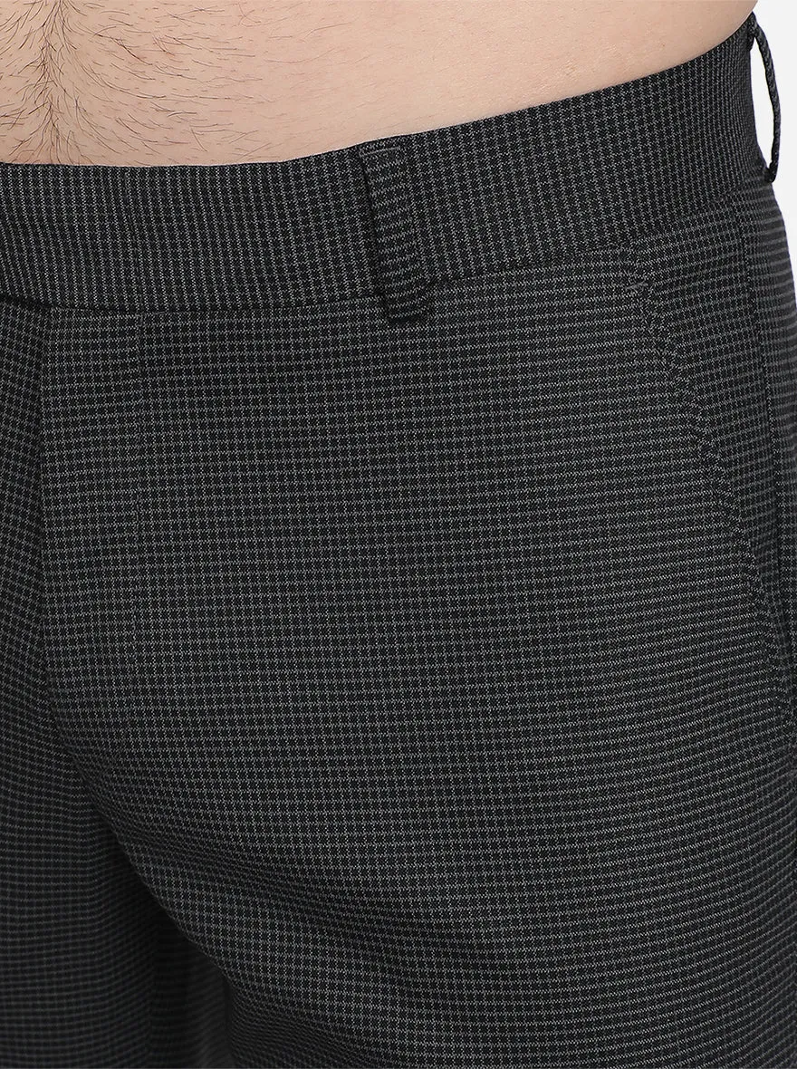 Dark Grey Checked Super Slim Fit Formal Trouser | JadeBlue