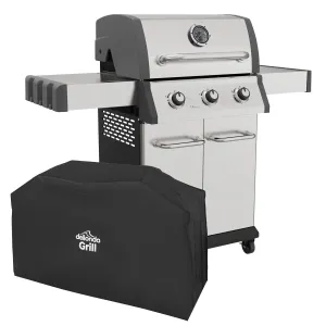 Dellonda 3 Burner Deluxe Gas BBQ Grill with Piezo Ignition and Water Resistant Oxford Style Cover, Stainless Steel