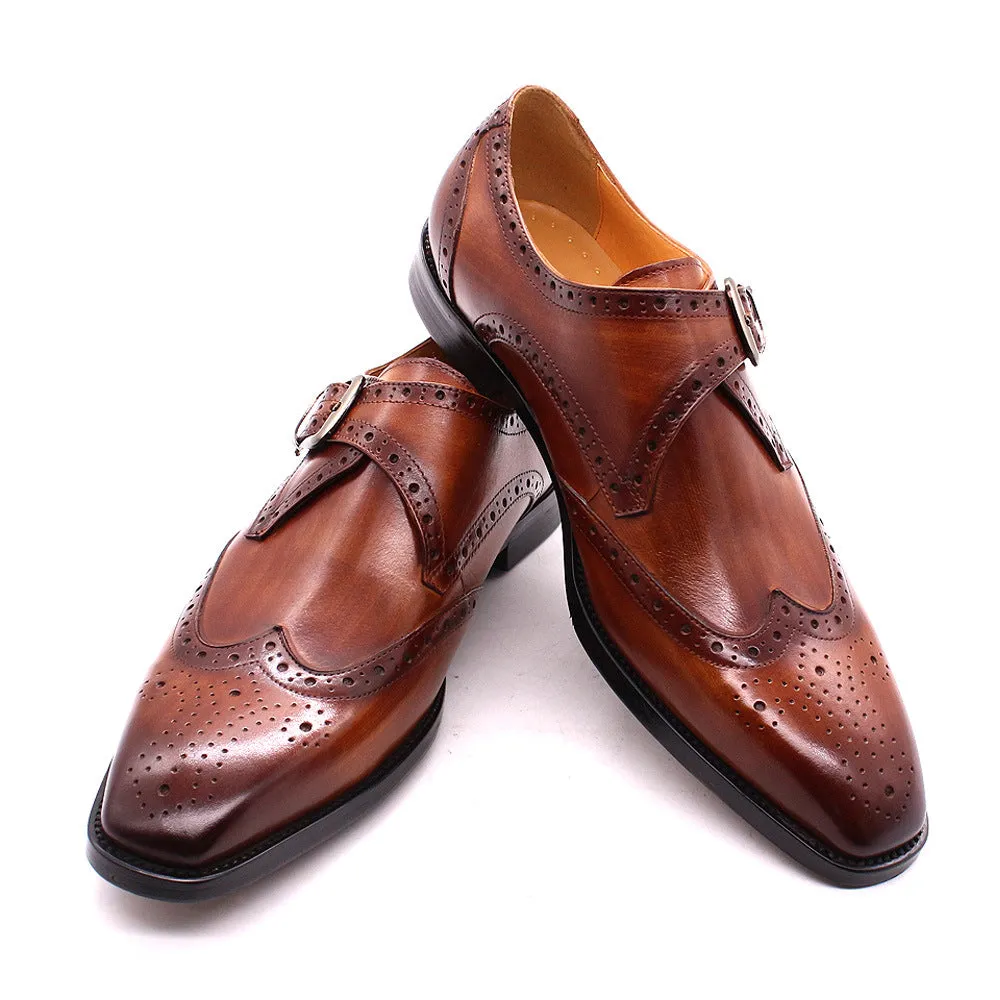 Factory Direct Supply Amazon Summer Men's Business Leather Shoes Brogue Cowhide Men's Shoes Slip-on Formal Shoes