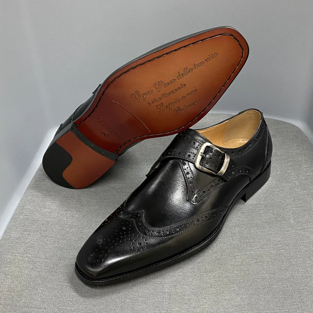 Factory Direct Supply Amazon Summer Men's Business Leather Shoes Brogue Cowhide Men's Shoes Slip-on Formal Shoes