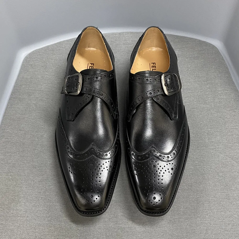 Factory Direct Supply Amazon Summer Men's Business Leather Shoes Brogue Cowhide Men's Shoes Slip-on Formal Shoes