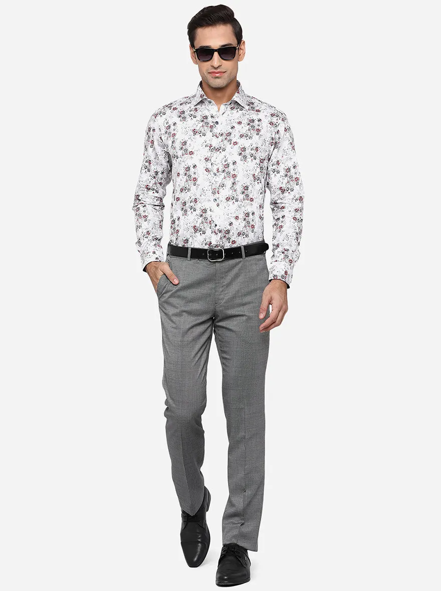Grey Solid Slim Fit Formal Trouser | Metal