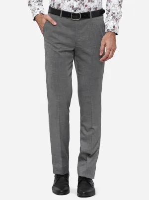 Grey Solid Slim Fit Formal Trouser | Metal