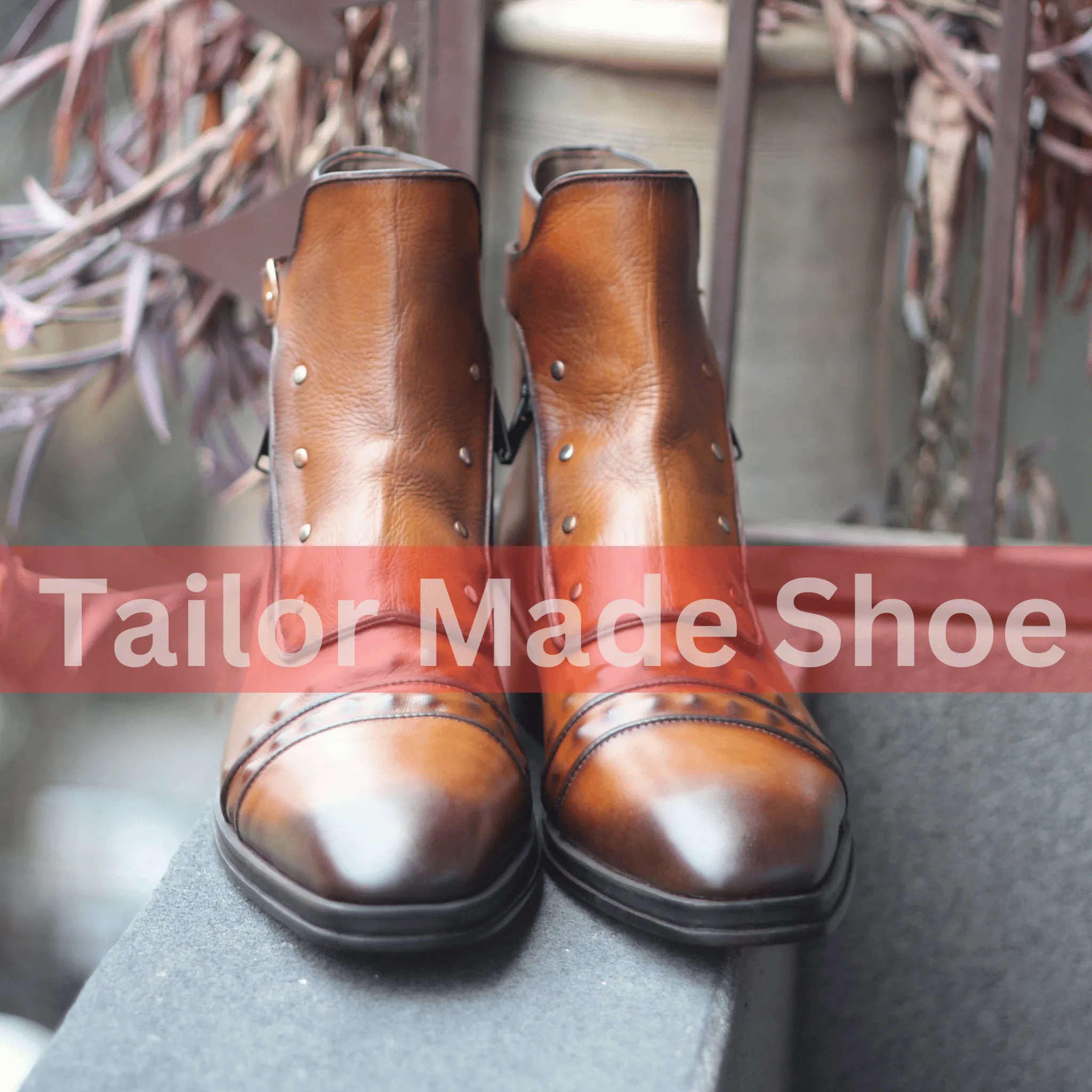 Handmade Brown Leather Ankle Boots with Vintage Brass Accents Custom Made Brown Leather Zipper Boots with Buckle Detail