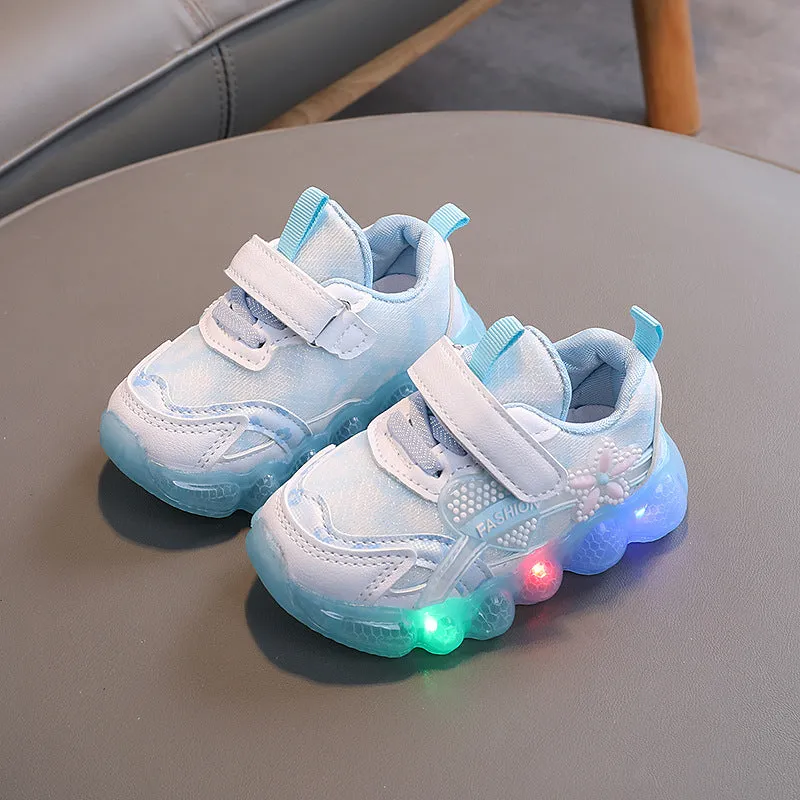 HEART & FLOWER PATCH LED SHOES - LIGHT BLUE