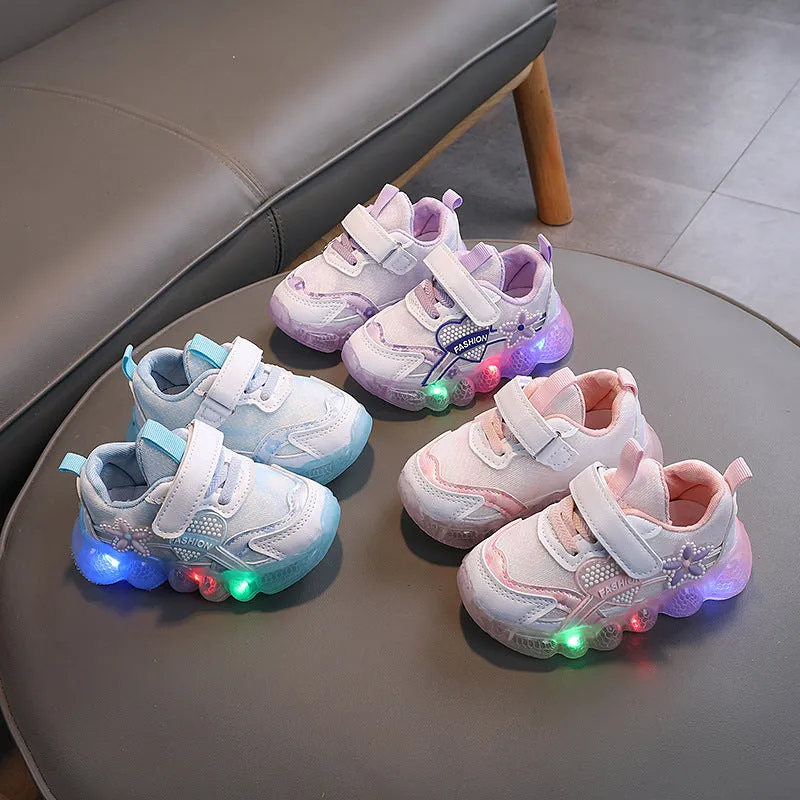 HEART & FLOWER PATCH LED SHOES - LIGHT BLUE