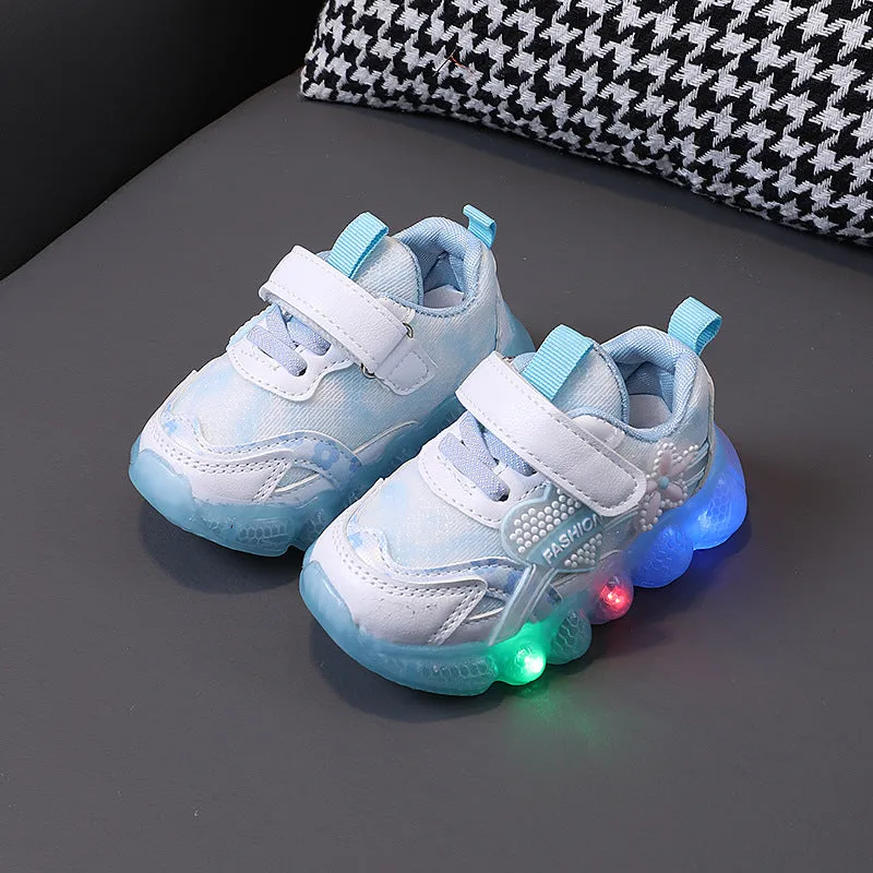 HEART & FLOWER PATCH LED SHOES - LIGHT BLUE