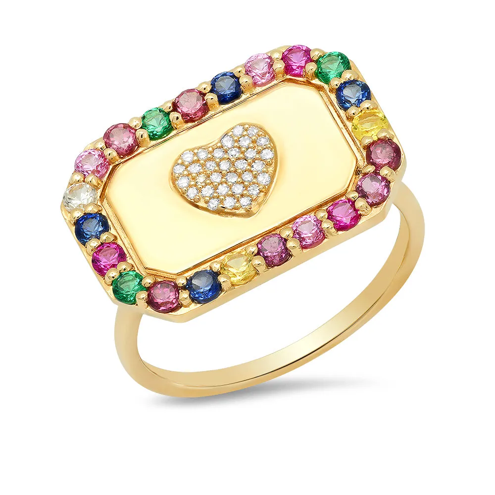 Heart Signet Multi Color Ring