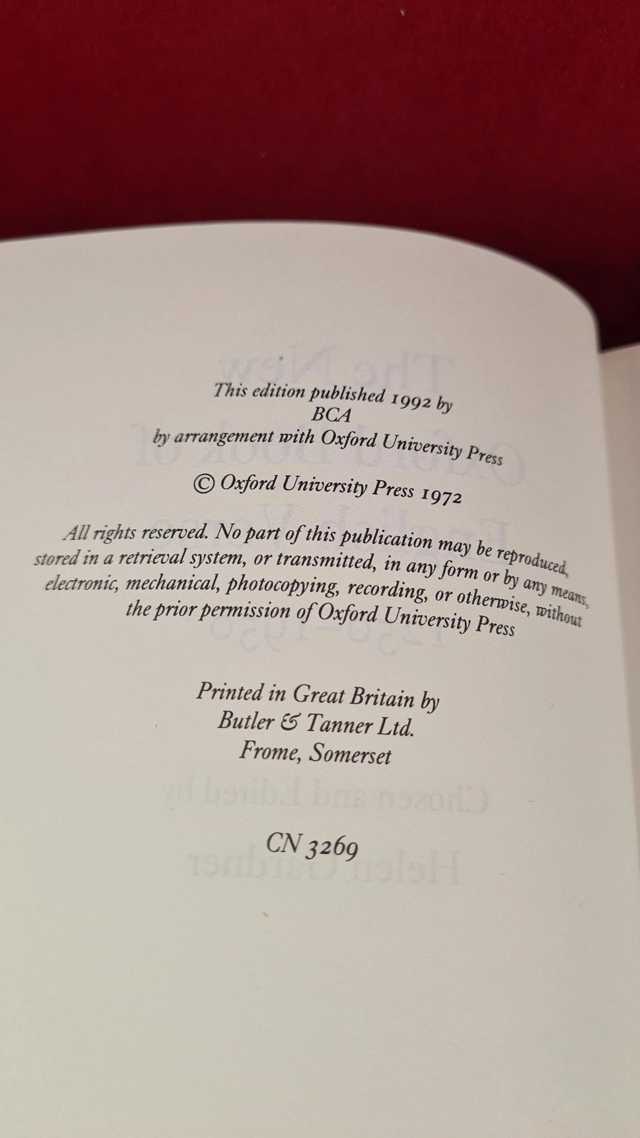 Helen Gardner - The New Oxford Book of English Verse 1250-1950, BCA, 1992