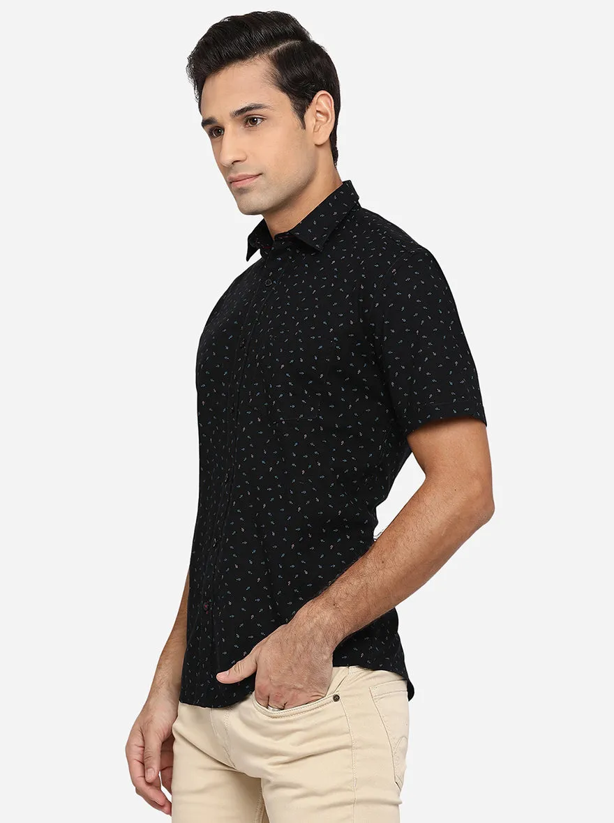 Jet Black Printed Slim Fit Casual Shirt | JadeBlue