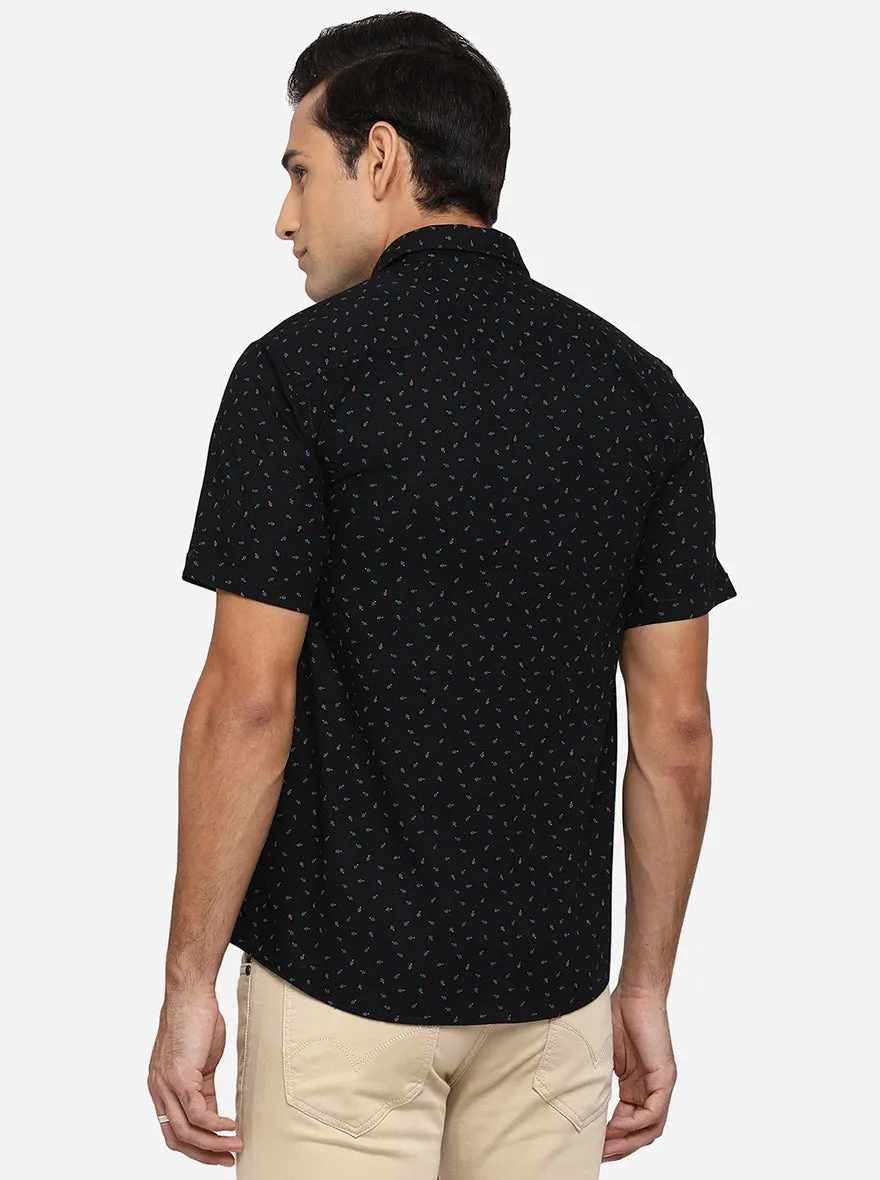 Jet Black Printed Slim Fit Casual Shirt | JadeBlue